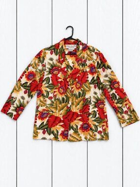 Vintage Laura & Jayne Petite Women's Floral Blazer Jacket Button Front Pockets 8